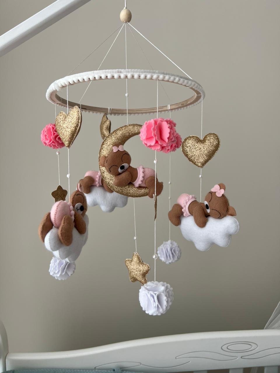 Organic Pink Teddy mobile cot