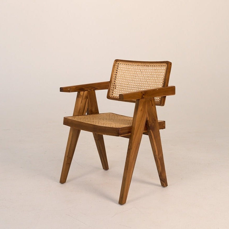 Natura P. Jeanneret inspired Bernett Teak and Rattan Chair