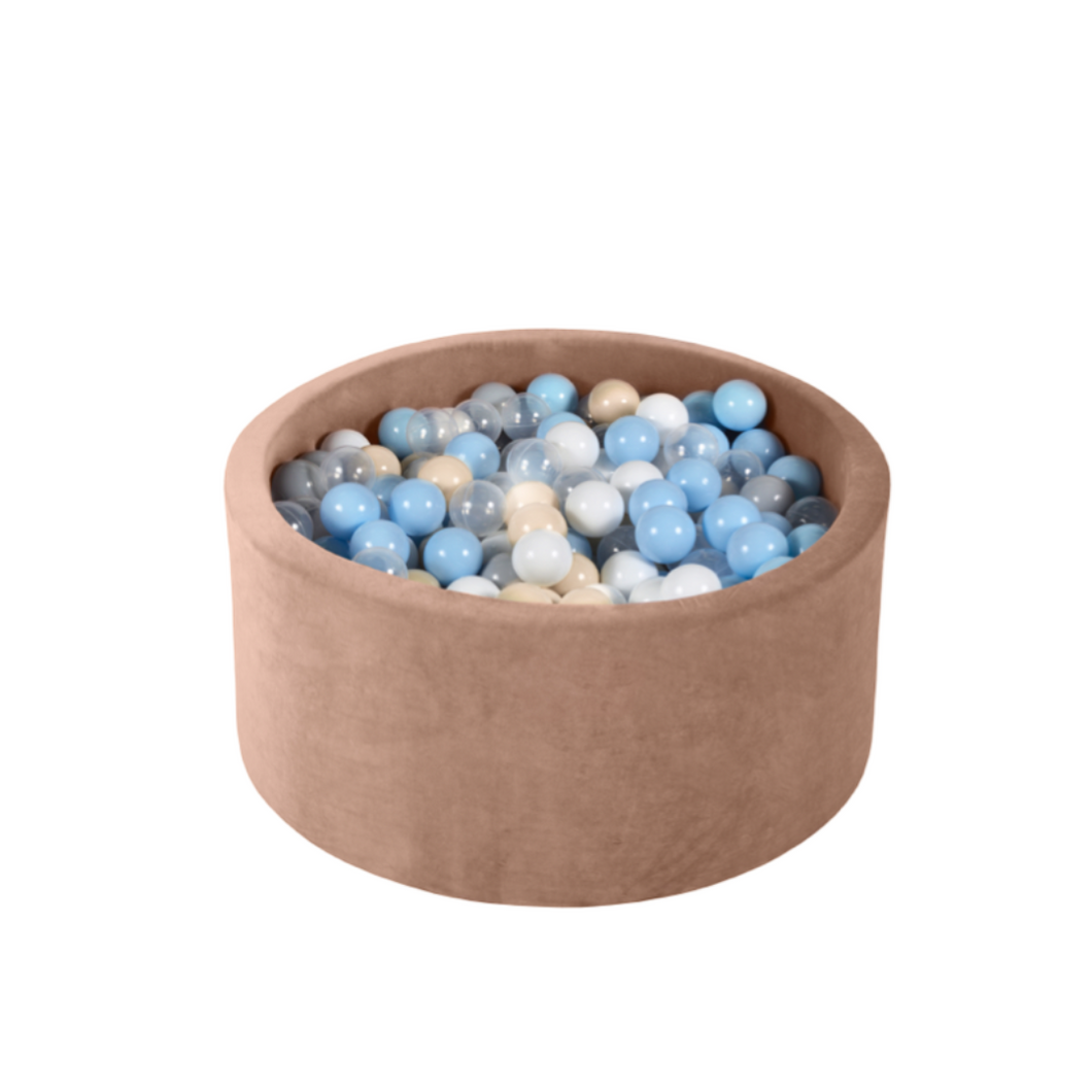 Round Ball Pit - Velvet Mocha - 90X40 W200 Balls (White, Transparent, Light Grey, Baby Blue, Ivory)