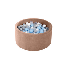 Load image into Gallery viewer, Round Ball Pit - Velvet Mocha - 90X40 W200 Balls (White, Transparent, Light Grey, Baby Blue)
