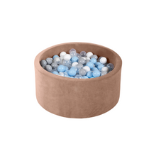 Load image into Gallery viewer, Round Ball Pit - Velvet Mocha - 90X40 W200 Balls (White, Transparent, Light Grey, Baby Blue)