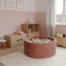 Load image into Gallery viewer, Round Ball Pit - Velvet Marsala - 90X40 W200 Balls (White, Light Grey)