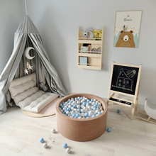 Load image into Gallery viewer, Round Ball Pit - Velvet Mocha - 90X40 W200 Balls (White, Transparent, Light Grey, Baby Blue)