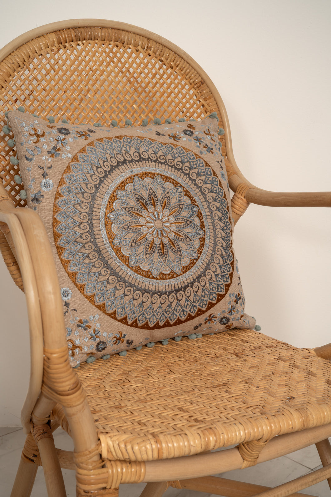 Natura Chikan Embroidered Filled Cushion