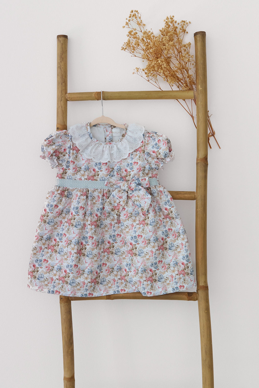 Natura Blue Clara Floral Ruffle Dress