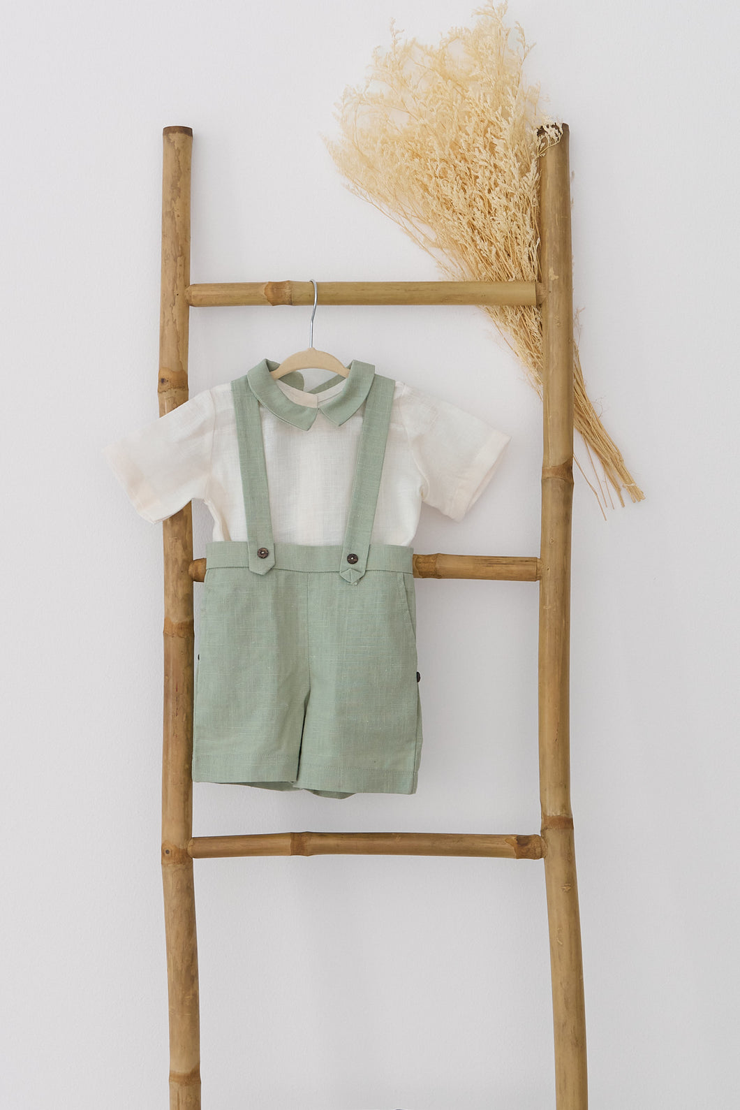 Natura Dungarees Green With White Linen Shirt