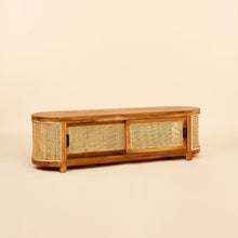 Load image into Gallery viewer, Natura Pia Solid Wood and Rattan Curve TV Stand
