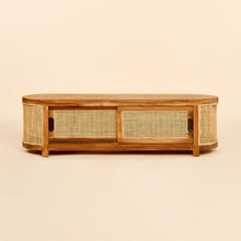 Load image into Gallery viewer, Natura Pia Solid Wood and Rattan Curve TV Stand
