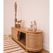 Load image into Gallery viewer, Natura Pia Solid Wood and Rattan Curve TV Stand
