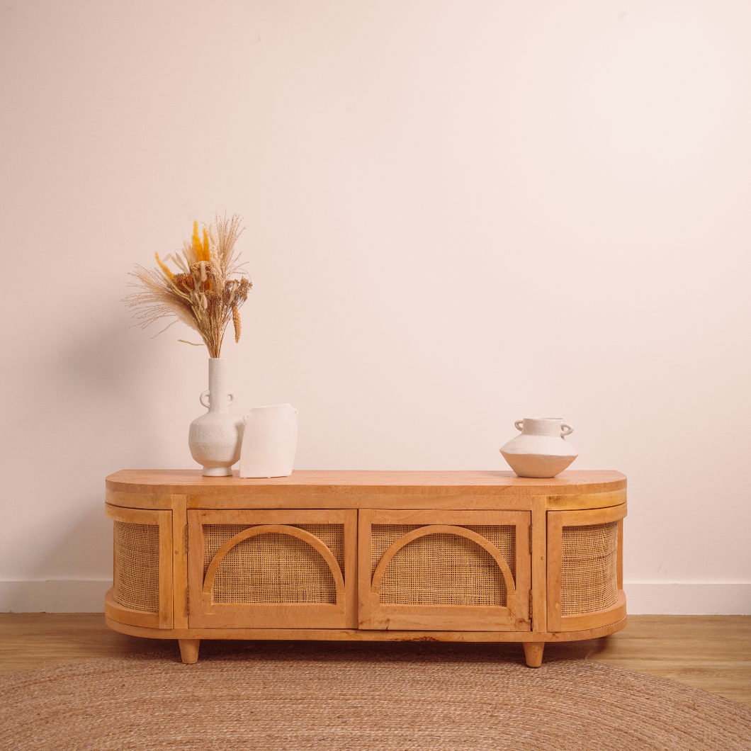 Natura Orson Wood and Rattan curve TV Stand