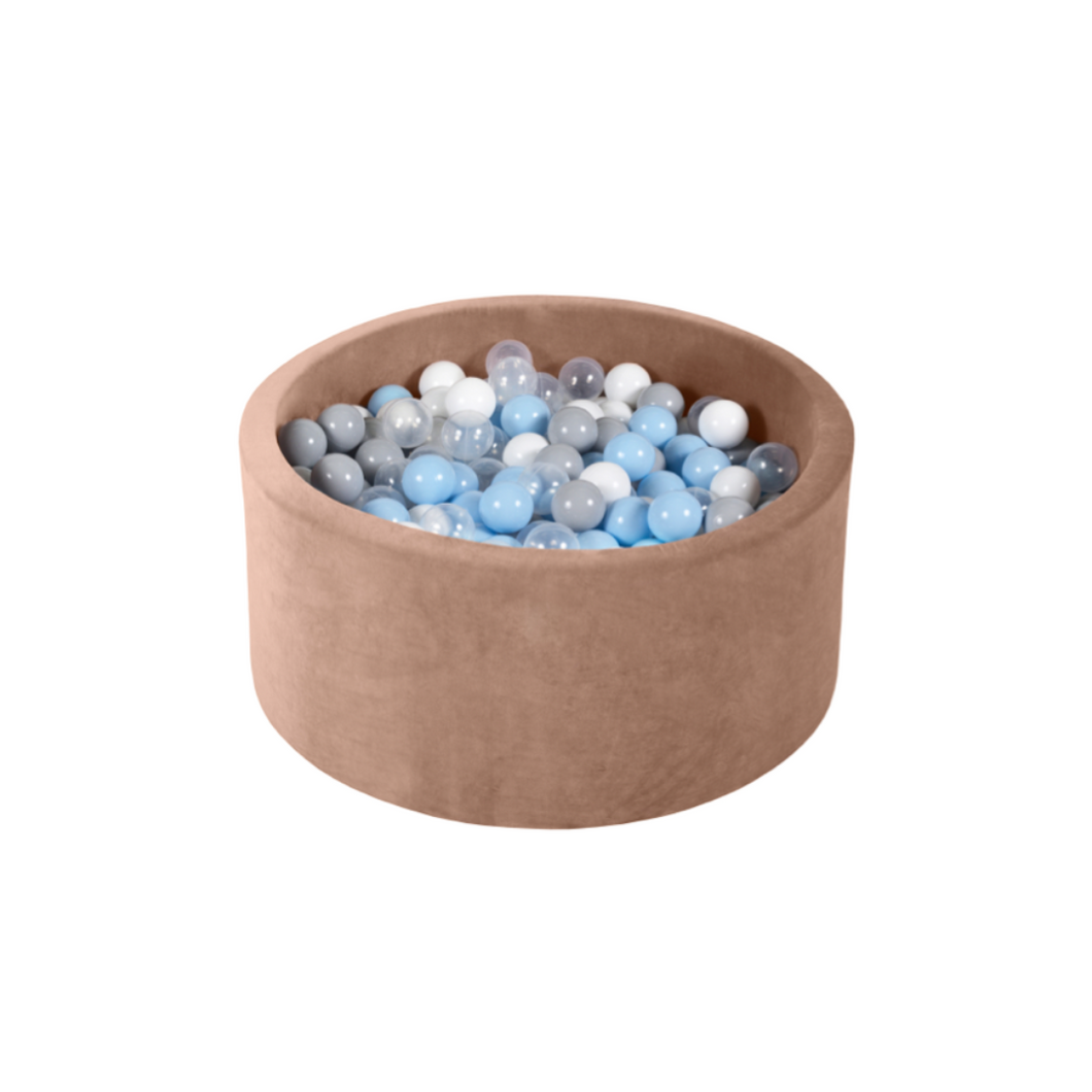 Round Ball Pit - Velvet Mocha - 90X40 W200 Balls (White, Transparent, Light Grey, Baby Blue)