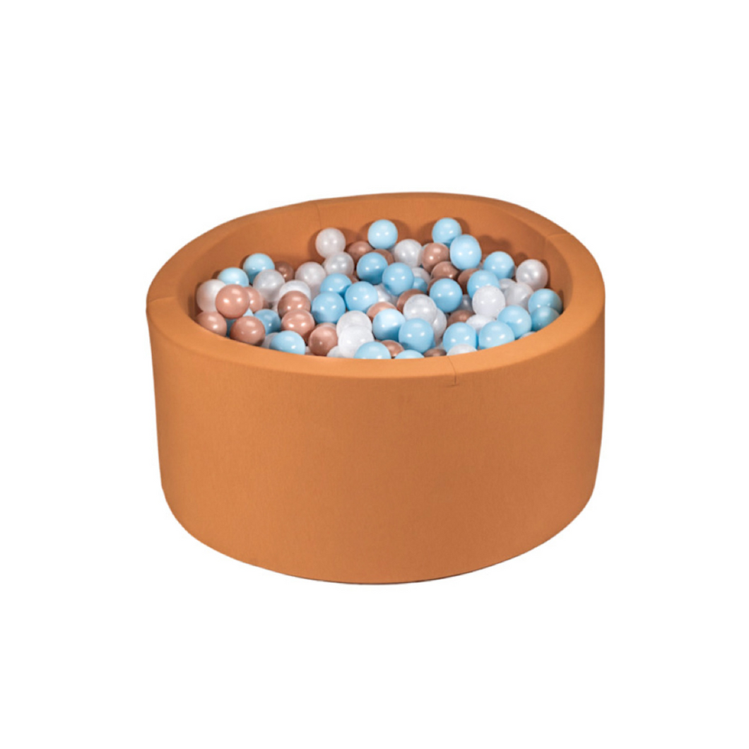 Round Ball Pit - Saddle Brown - 90X40 W200 Balls (Pearl, White, Baby Blue, Golden)