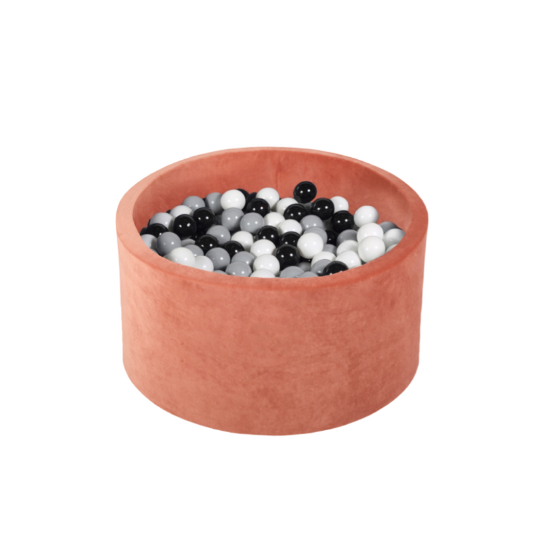 Round Ball Pit - Velvet Marsala - 90X40 W200 Balls (White, Light Grey, Black)