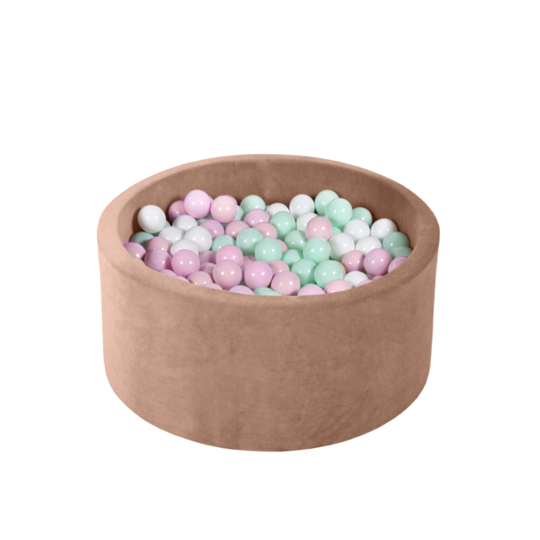 Round Ball Pit - Velvet Mocha - 90X40 W200 Balls (White, Baby Pink, Lavender, Lime)